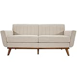 VASAGLE 3-Sitzer Sofa, Couch für Wohnzimmer, für Wohnungen, Homeoffice, Beine aus Massivholz, einfacher Aufbau, Mid-Century Stil, 191 x 80,5 x 86 cm, beige LCS030M01