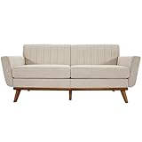 VASAGLE 3-Sitzer Sofa, Couch für Wohnzimmer, für Wohnungen, Homeoffice, Beine aus Massivholz, einfacher Aufbau, Mid-Century Stil, 191 x 80,5 x 86 cm, beige LCS030M01