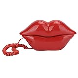 Zhiyavex Lippentelefon, Schnurgebundene Lippentelefone Festnetz Lustige Haustelefone Sexy Mundform Kabelgebundenes Telefon, für Home Office Telefone Möbel Dekor(Scharlachrot)