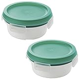 2 Stück Brotdose mit Extrafach rund weiß grün 14 cm Durchmesser, 450 ml, Mikrowelle und Gefrierfach geeignet, Lunchbox mit Deckel und Fach, Snack Box, to go box, Salat box, Müslidose, IKEA 365+