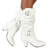 Damenstiefel Vintage Slip-On Stiefel mit Mittlerer Wade Anti-Rutsch-Lederstiefel Reitstiefel Low Heel Schnürstiefel Leder Optik Booties Mode Lange Schuhe Boots Winterschuhe Lang