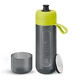 BRITA Wasserfilter-Flasche Active Lime, Robuste Sport Trinkflasche mit Wasserfilter für unterwegs aus BPA-freiem Kunststoff – Zusammendrückb