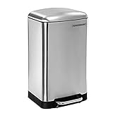 SONGMICS Mülleimer aus Edelstahl, 30 L Treteimer mit Deckel, 34,5 x 27,5 x 61,5 cm, Silber, LTB01L