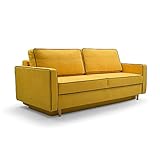 Sofa mit Schlaffunktion und Bettkasten aus Samt Couch für Wohnzimmer, Schlafsofa Wohnlandschaft mit Bettfunktion - KASTA - Gelb
