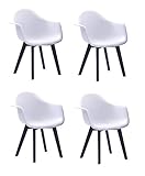 SAM 4er Set Schalenstuhl Luis, Weiß, ergonomisch geformte Sitzschale aus Kunststoff, bequemer Esszimmerstuhl im Retro-Design, Holzgestell aus Buche schwarz lack