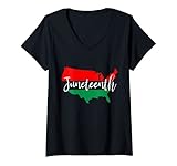 Damen Juneteenth Celebrate Black Freedom USA Karte Black History T-Shirt mit V
