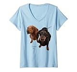 Damen Dackel Shirt Weiner Hund Mama Papa Love Doxie Puppy Cute Tee T-Shirt mit V