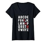 Damen Englischer Lehrer Valentinstag Alphabet ABC I Love You T-Shirt mit V