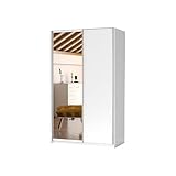 Kleiderschrank Schwebetürenschrank mit Spiegel 2-türig Schrank mit Einlegeböden und Kleiderstange Gaderobe Schiebtüren BxHxT 120x200x55 PAXO 120 Weiß, 120x55x200