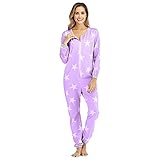 Womens Girls Onesie Jumpsuit One Piece Star Printing Pajamas Sleepsuit Purple XXL (Purple Medium)