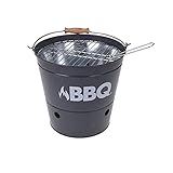 Abrus® BBQ-Eimer, tragbar, verschiedene Metall-Grill-Eimer/Ständer/Grill mit Holzgriff (grau)