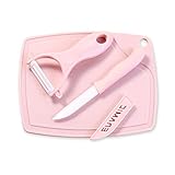 HvxMot Schneidbretter, 1 Stück Mini Schneidebrett, Schneidebrett Kunststoff, Küchenschneidebretter, mit Schäler und Cutter, Hängendes Loch Leicht Aufzuhängen, für Obst, Gemüse, Käse (19 x 15cm, Rosa)