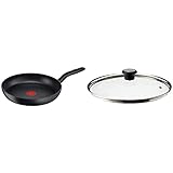 Tefal C69504 Hard Titanium Plus Pfanne, 24 cm, antihaftbeschichtet, schwarz & 280977 Glasdeckel 28 cm mit Ring