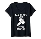 Damen Wikinger Thorshammer Walhalla Mjoelnir Mythologie Thor Odin T-Shirt mit V