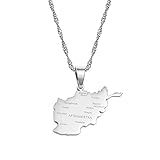 Afghanistan Karte Anhänger Halskette - Stadtname Hip-Hop Charm Schmuck, Afghanische Landmode Ethnische Wasserwellenkette, Partygeschenk Für Frauen/Mädchen/Männer Unisex, Silber,17,71 Zoll (45
