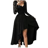 Damen Kleid Cocktailkleider Knielang Abendkleider Elegant Spitzenkleid V-Ausschnitt Asymmetrisches Brautjungfernkleid Kleider A-Linie Ballkleid Vintage Floral Gestickte Retro Rockabilly Abendk
