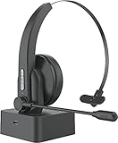 XPMY Bluetooth Headset, Kabellos Headset mit Ladestation, Rauschunterdrückung und Freisprechen Drahtloses Freisprechen Chat PC Headset für Call Center, Skype, Laptop, Computer, Auto Fahrer, Handy