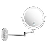 alvorog Kosmetikspiegel LED Beleuchtet mit 1x/5x Fache Vergrößerung Touchscreen USB wiederaufladbar Lithium Batterie Schminkspiegel Rasierspiegel 360°Schwenkbar Faltbar Wandmontage für Spa und H