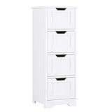 Badschrank Schmaler Schrank aus Holz Kommode mit 4 Schubladen Badezimmerschrank für Wohnzimmer Flur Balkon Küche Schlafzimmer 30x30x89cm Weiß