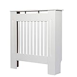 LAVIEVERT White Radiator Cover MDF Modern Cabinet Top Shelving Home Office Slatted Design Vertical Vents for Office Hallway Living Room B