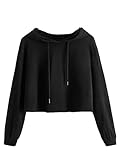 DIDK Damen Kapuzenpullover Langarm Kurz Sweatshirt Crop Oberteile Hoodie Kapuzensweatshirt mit Kapuze Bauchfrei Pullover Langarmshirt Cropped Pulli Schwarz#3 M