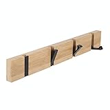 JSVER Garderobenhaken Wand Moderne, Garderobenleiste Holz Faltbarer Kleiderhaken Bambus mit 4 Beweglichen Haken für Jacken, Mäntel, Schals, Handtaschen und Mehr, N