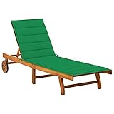 vidaXL Akazienholz Massiv Sonnenliege mit Auflage Gartenliege Liegestuhl Holzliege Rollliege Strandliege Freizeitliege Relaxliege Gartenmöbel Lieg