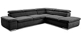 Cavadore Ecksofa Alkatraz / L-Form Sofa groß mit Ottomanen rechts und verstellbaren Kopfteilen / Modernes Design und hochwertiger Webstoff-Bezug / Maße: 272 x 73 x 226 / Farbe: Schwarz (Paris schwarz)