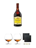 Cardenal Mendoza spanischer Brandy 0,7 Liter + Cognacglas/Schwenker Stölzle 1 Stück - 103/18 + Cognacglas/Schwenker Stölzle 1 Stück - 103/18 + Schiefer Glasuntersetzer eckig ca. 9,5 cm Ø 2 Stück