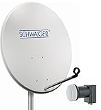 SCHWAIGER - Sat Anlage, Satellitenschüssel SPI993 mit Twin LNB (digital), Sat Antenne aus Aluminium, Hellgrau, 80