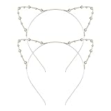 Lurrose 2pcs Katze Ohren Haarreif Braut Perle Stirnband Mädchen Damen Kristall und Perle H