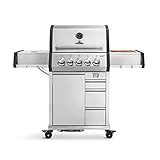 BURNHARD 3-Brenner Gasgrill Earl, 19,25kW Edelstahl Grillwagen mit Heckbrenner, 900°C Keramikbrenner, Gusseisen-Grillrost, Schubladen inkl. Abdeckhaub