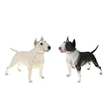 2X Hund Modell Dekofigur Gartenfigur Gartendeko mit Weiß Bullterrier Figur,