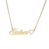 NineJewelry Namenshalskette - Edelstahl 18 Karat vergoldet personalisierter Name Initiale Typenschilder Charm Anhänger mit Rolo Kettenschmuck Geschenk für Frauen Mädchen zum Geburtstag