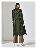 Zhenjia ZHENGJIA Kordelzug-Saum mit Kapuze Gürtelter Trenchmantel (Color : Olive Green, Size : M)