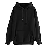 YEBIRAL Damen Herbst Winter Hoodie Frauen Sweatshirt Pullover Oberteile Langarmshirt Kapuzenpullover Mode-Bequem-Casual Pulli mit Kordel und Taschen (Schwarz, XXL)