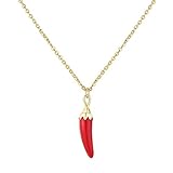 VIENNOIS 925 Sterling Silber Rote Chili Pepper Emaille Charm Halskette Rotes Horn Glücksbringer Anhänger für Frauen Geschenke für sie, Sterling Silber Emaille Zirkonia,