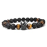 N/Ａ Herren- und Damenschmuck 8mm natürliches facettiertes Tigerstein Vulkangestein Krone Perlenarmband für Männer und Frauen Hochzeitstag Muttertag Weihnachten Geburtstagsgeschenk