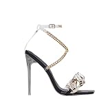 BALABUE Damenmode Spitz Stilettos Mit Schnalle Große Offene Zehen High Heel Absatzsandalen Sexy Kettenschuhe Römersandalen Modernes Ladies Elegant Bankettschuhe Abendschuhe Ballschuhe(Schwarz,36)