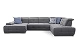 Cavadore Wohnlandschaft Mistrel mit verstellbaren Kopfteilen / U-Form Sofa mit leichter Fleckentfernung dank Soft Clean / Geeignet für Haushalte mit Kindern, Haustieren /343 x 77 x 228 / g