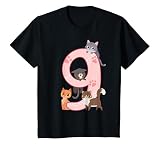 Kinder 9. Geburtstag Mädchen Katzen Outfit 9 Jahre alt T-S
