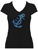 BlingelingShirts Shirt Damen Glitzer großer Anker mit Moin Moin Schriftzug Hamburg maritim Anchor, T-Shirt, Grösse XXL, schw