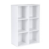 VASAGLE Bücherregal mit 6 Fächern, Holzregal, Würfelregal, Aufbewahrungsregal, 65,5 x 97,5 x 30 cm, weiß, LBC203D