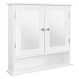 ML-Design Spiegelschrank für Badezimmer Weiß 56x58x13cm, Badschrank mit Spiegel, 2 Türen, Ablage, viel Stauraum, im Landhausstil, Badezimmerschrank aus Holz, Hängeschrank Wandschrank Badezimmerspieg