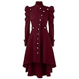 Mittelalter Kleidung Damen Retro Jacken Steampunk Gothic Long Coat Punk Kleidung Vintage Langer Cosplay Kostüm Smoking Uniform Damen Jacken Mäntel Zweireiher unregelmäßige Jack