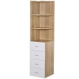 HOMCOM Bücherregal Ecke, Standregal, Wohnzimmerregal, Eckbücherregal, Spanplatte, Natur+Weiß, 40 × 40 × 170