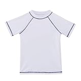 TIZAX Kinder Kurzarm UV Badeshirt Schwimmshirt Rashguard für Jungen Schnelltrocknend Weiß 128