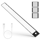 KUDOUT LED Unterbauleuchte Küche, 72 LEDs 40cm Ultra Dünn Dimmbar Wiederaufladbare Schrankleuchte mit Bewegungsmelder Schranklicht Lichtleiste für Küche, Schrank, Kofferraum, Treppe (Schwarz)