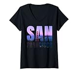 Damen San Francisco California Golden Gate Bridge Skyline Fun Gift T-Shirt mit V