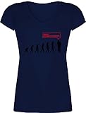 Entwicklung und Evolution Outfit - Evolution Vermasselt - S - Dunkelblau - AFFE - XO1525 - Damen T-Shirt mit V